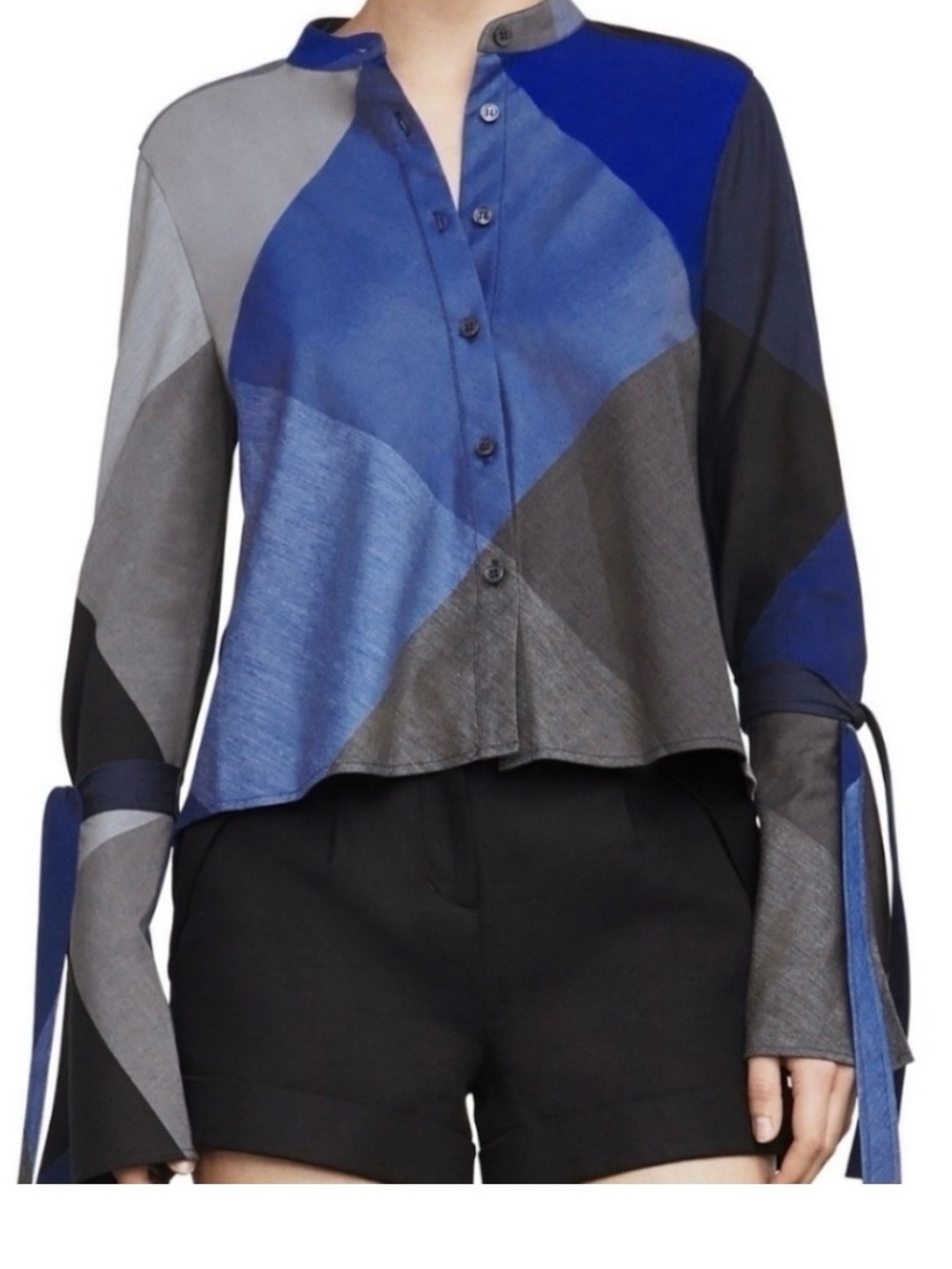 BCBGMAXAZRIA Women's Long Sleeve Marissa Blue Black Button Up Top Size Large